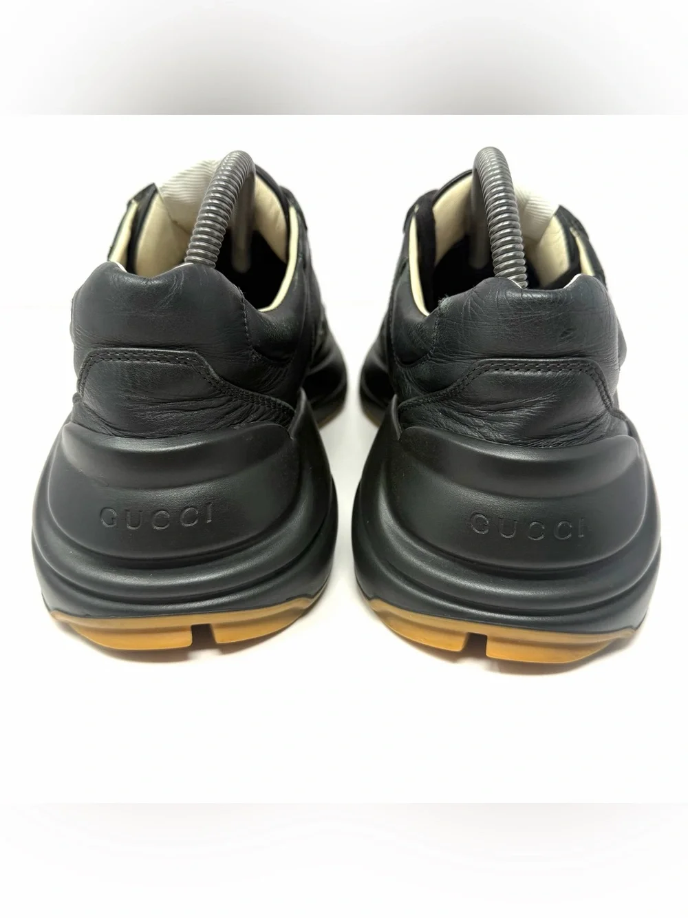 Gucci Men’s Rhyton 523535 Luxury Chunky Sneaker Sz 7 Black Leather Striped Shoe - Picture 5 of 10